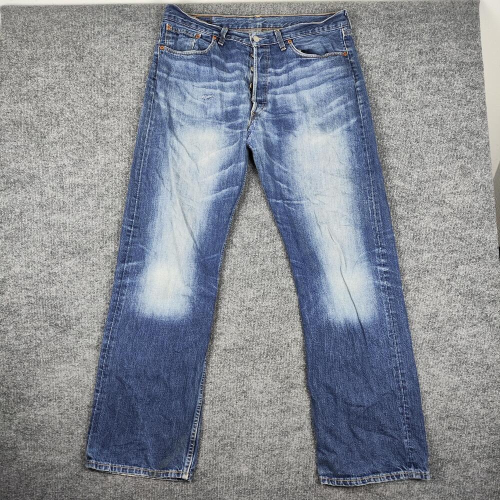 Levis 508 Jeans Mens 36x34 Blue Medium Wash Regular Tapered Denim Distressed